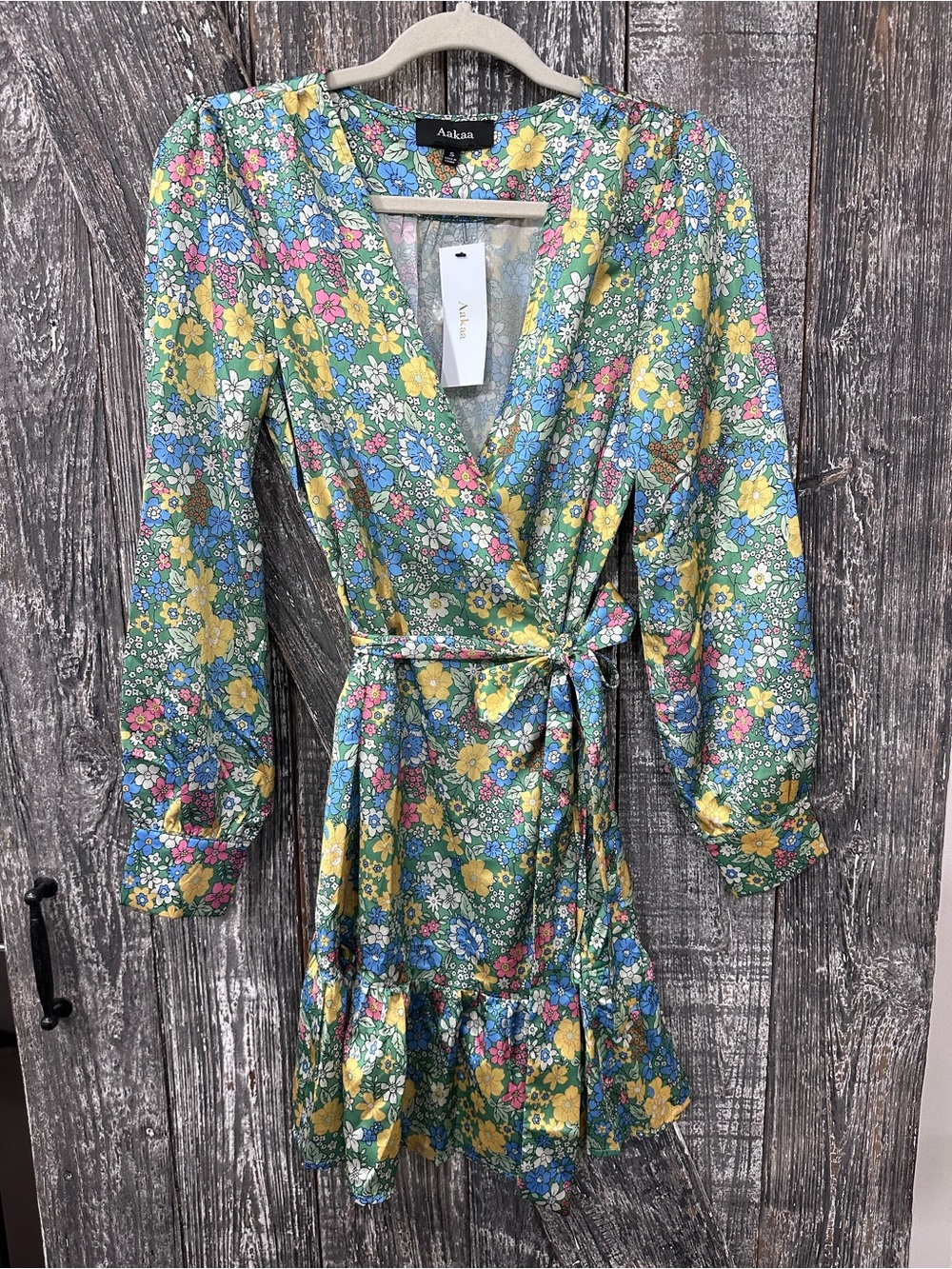 Aakaa Green Floral Wrap Dress
